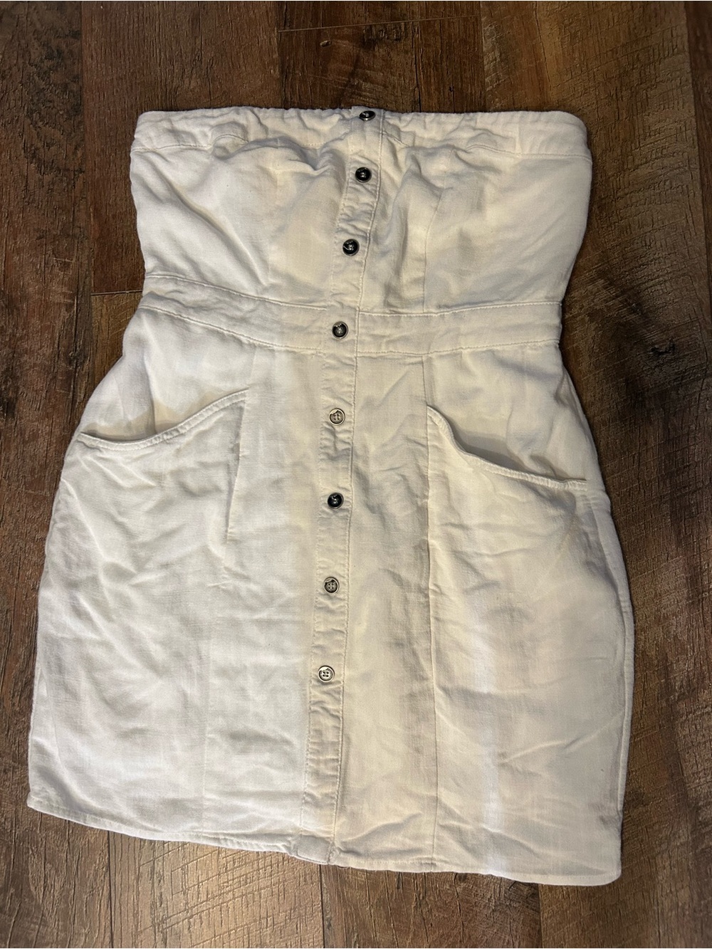Lulu's Cream Strapless Button-Front Mini Dress